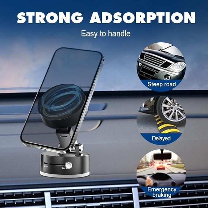 Bhaushop™ Vacuum Magnetic Suction Phone Holder – 360° Rotating Car Mount